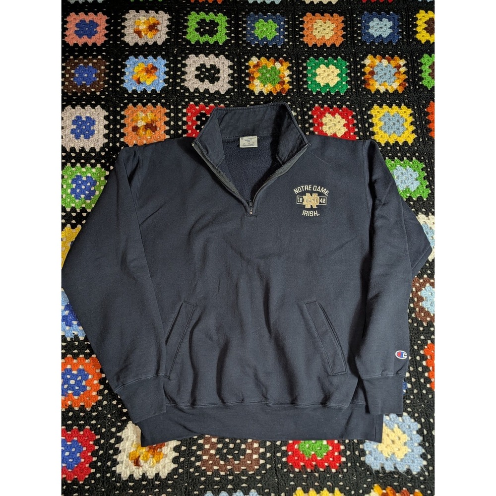 Notre Dame Champion Eco 1/4 Zip Sweatshirt Navy Blue Men's XL